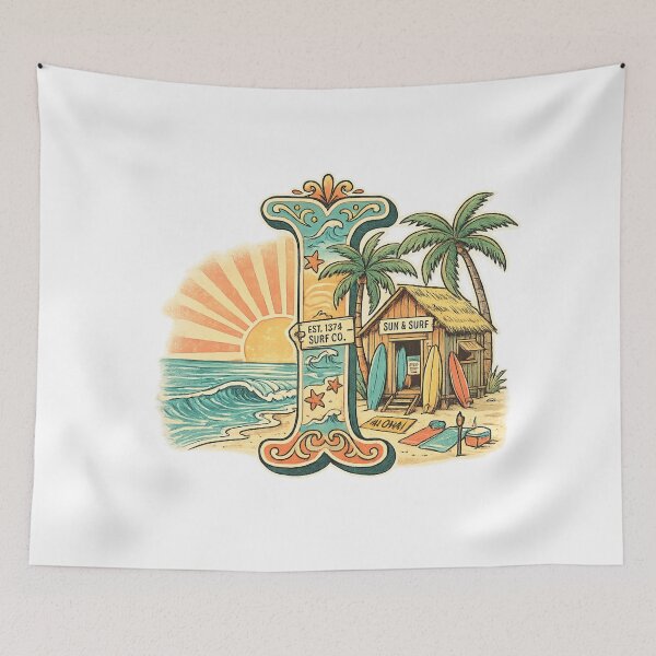 Item preview, Letter I Tropical Beach Surf Retro Initial Art — Summer Hawaii Gift Sticker designed and sold by irfanshikh.
