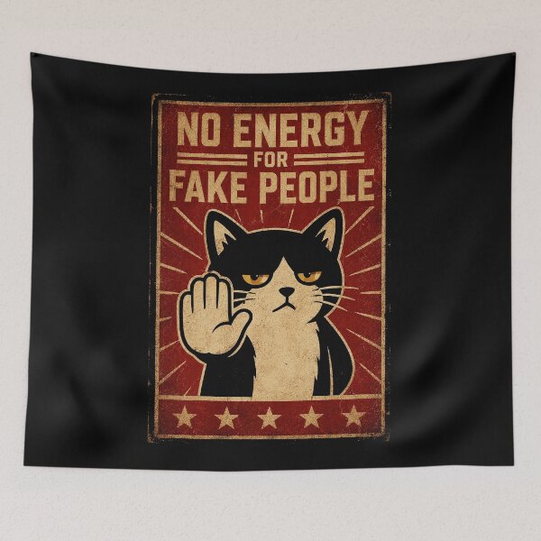 Item preview, Grumpy Black Cat Retro Poster With No Energy For Fake People designed and sold by Modaozushi216.
