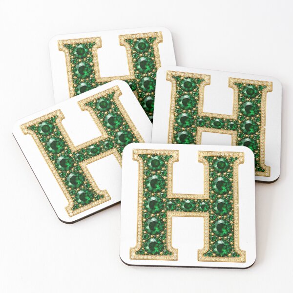 Item preview, Letter H Gold & Green Gems designed and sold by Rosy Images California.