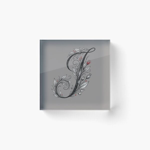 Item preview, Letter J Black Ink Botanical Floral Initial Art — Minimalist Elegant Gift Sticker designed and sold by irfanshikh.