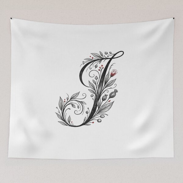 Item preview, Letter J Black Ink Botanical Floral Initial Art — Minimalist Elegant Gift Sticker designed and sold by irfanshikh.