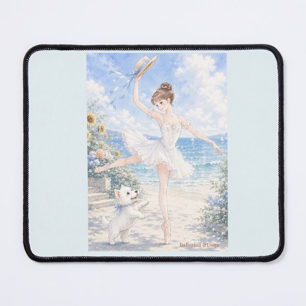 Item preview, Ballerina & Westie — Summer by the Sea | Anime Watercolor Illustration designed and sold by ballerinadogs.