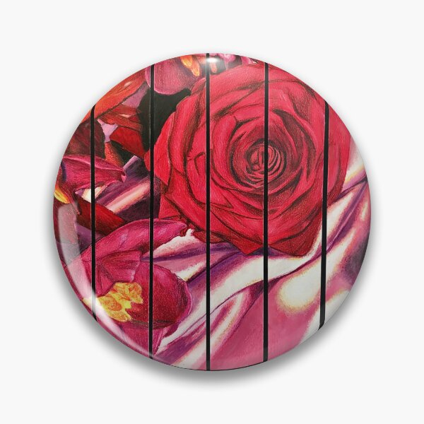 Item preview, Dramatic Red Rose Botanical Tondo Drawing with Black Background designed and sold by lydiacosyart.
