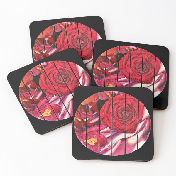 Item preview, Dramatic Red Rose Botanical Tondo Drawing with Black Background designed and sold by lydiacosyart.