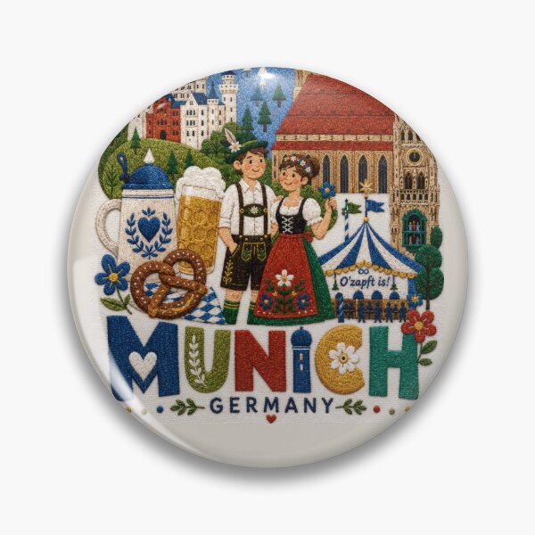 Item preview, Munich Germany Embroidered Folk Travel Poster designed and sold by Witsprings.