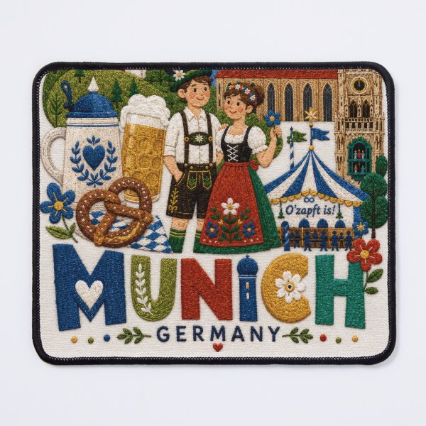 Item preview, Munich Germany Embroidered Folk Travel Poster designed and sold by Witsprings.