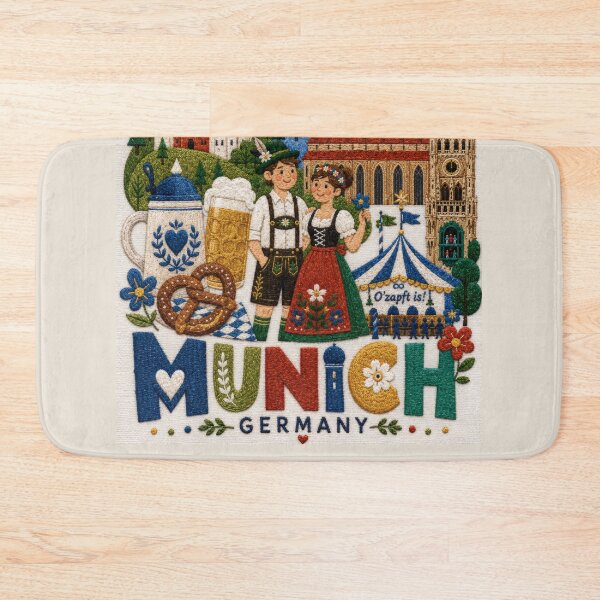 Item preview, Munich Germany Embroidered Folk Travel Poster designed and sold by Witsprings.