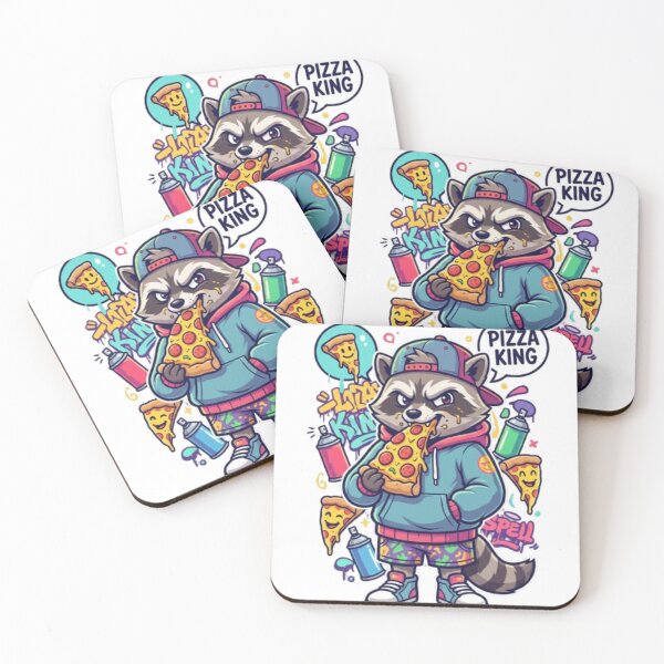 Item preview, Funny Raccoon Eating Pizza – Colorful Cartoon Streetwear Style Illustration designed and sold by PixelStyle Studio.