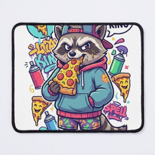 Item preview, Funny Raccoon Eating Pizza – Colorful Cartoon Streetwear Style Illustration designed and sold by PixelStyle Studio.