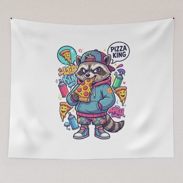 Item preview, Funny Raccoon Eating Pizza – Colorful Cartoon Streetwear Style Illustration designed and sold by PixelStyle Studio.