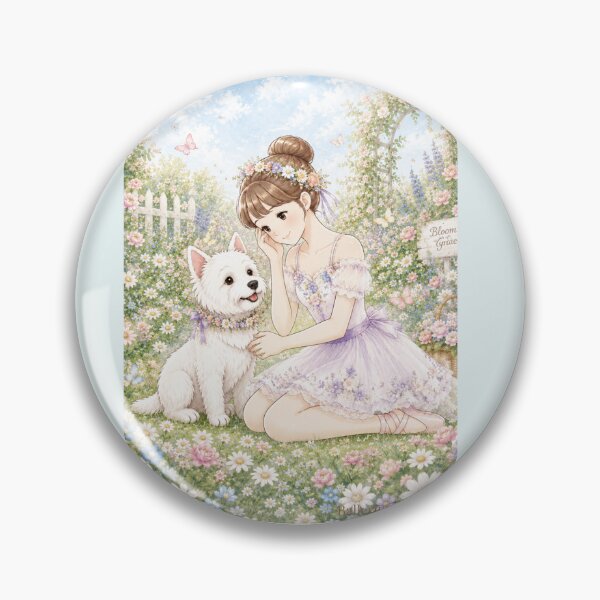 Item preview, Ballerina & Westie — Dancing in a Field of Flowers | Anime Watercolor Illustration designed and sold by ballerinadogs.