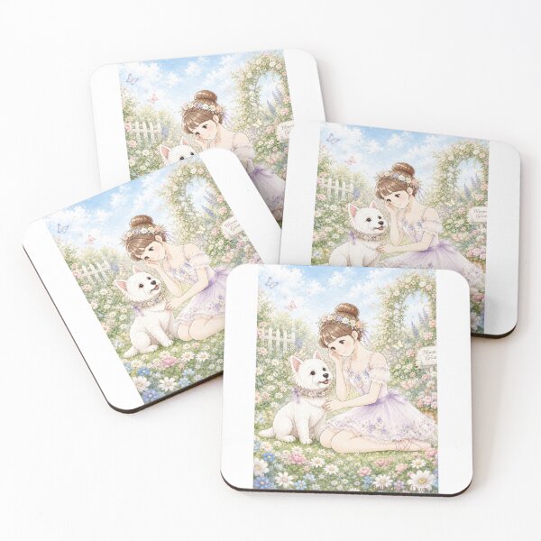 Item preview, Ballerina & Westie — Dancing in a Field of Flowers | Anime Watercolor Illustration designed and sold by ballerinadogs.