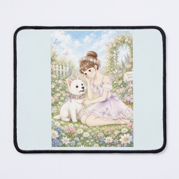 Item preview, Ballerina & Westie — Dancing in a Field of Flowers | Anime Watercolor Illustration designed and sold by ballerinadogs.