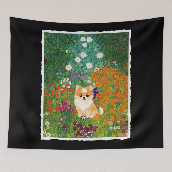 Item preview, Cute Pomeranian Flower Garden Painting Cozy Colorful Cottagecore designed and sold by JordynLadukeg65.
