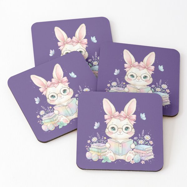 Item preview, Easter Bunny Reading Books Lavender Flower Rabbit Watercolor designed and sold by Mjayshop.