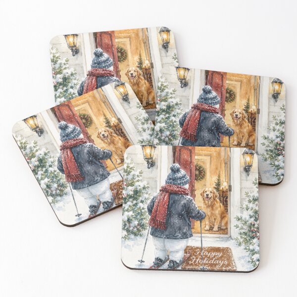 Item preview, Snowman on Skis with Golden Retriever designed and sold by Maria Dryfhout.
