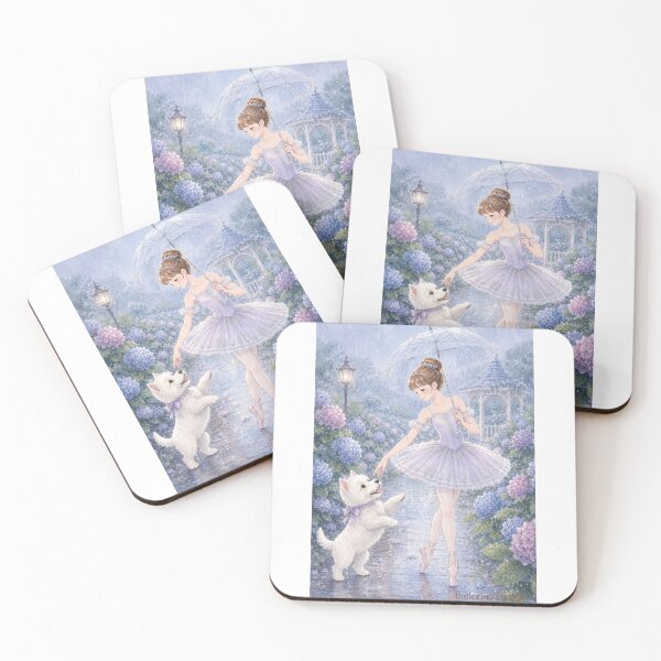 Item preview, Ballerina & Westie — Rainy Season & Hydrangeas | Anime Watercolor Illustration designed and sold by ballerinadogs.