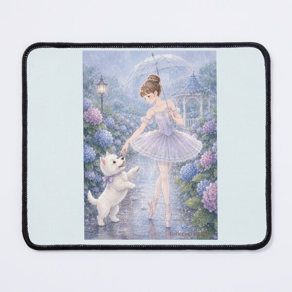 Item preview, Ballerina & Westie — Rainy Season & Hydrangeas | Anime Watercolor Illustration designed and sold by ballerinadogs.