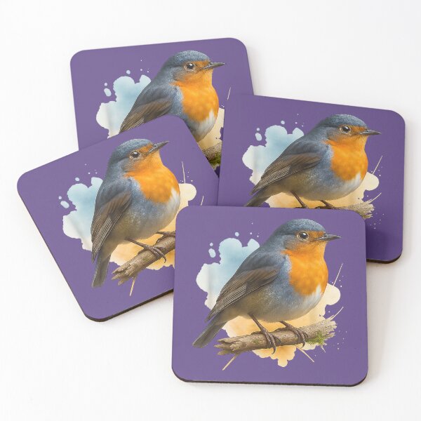 Item preview, European Robin Watercolor Art Bird Perched on Branch designed and sold by Mjayshop.