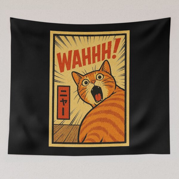 Item preview, Retro Screaming Orange Cat Poster with Manga Reaction Energy designed and sold by ferminhays.