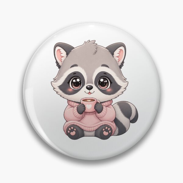 Item preview, Cute Kawaii Raccoon Holding Mug — Pastel Animal Sticker, Phone Case & Mug Design designed and sold by Ashley critters.