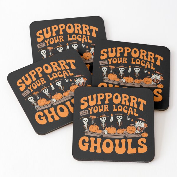 Item preview, Support Your Local Ghouls Retro Pumpkin Market Skeleton Tee designed and sold by Raw Tigers.