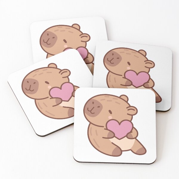 Item preview, Cute Kawaii Capybara Holding a Pink Heart Illustration designed and sold by debbiebento.