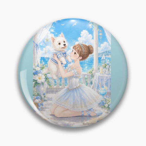 Item preview, Ballerina & Westie — Summer Ocean | Anime Watercolor Illustration designed and sold by ballerinadogs.