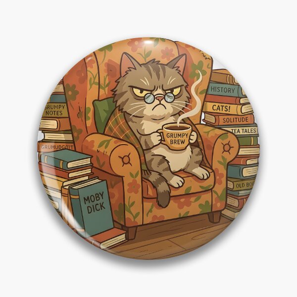 Item preview, Grumpy Cat with Coffee and Books designed and sold by Furflix.