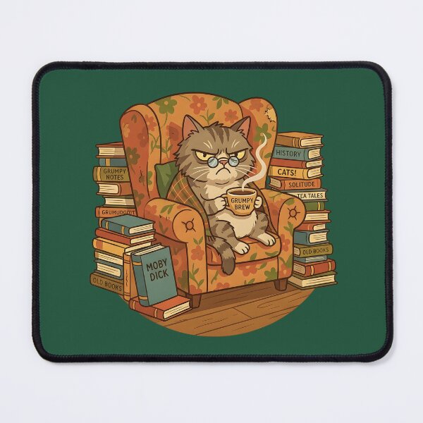 Item preview, Grumpy Cat with Coffee and Books designed and sold by Furflix.