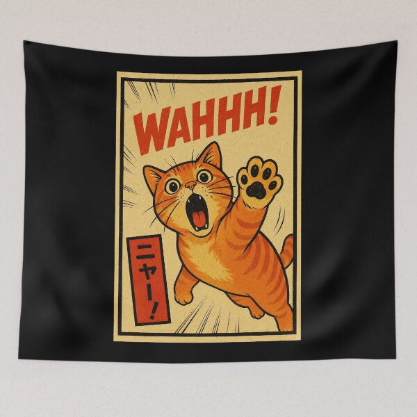 Item preview, Dramatic Orange Cat Manga Poster with Chaotic Retro Reaction Face designed and sold by ferminhays.