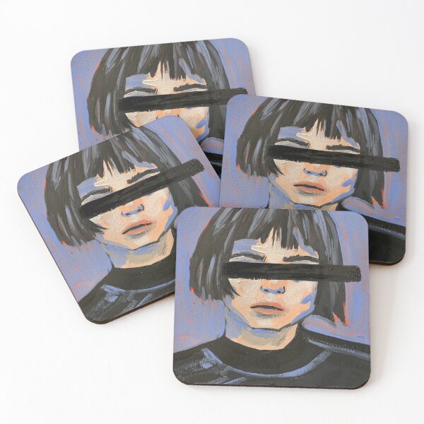 Item preview, Edgy Acrylic Portrait Painting with Black Bar Censored Eyes designed and sold by lydiacosyart.