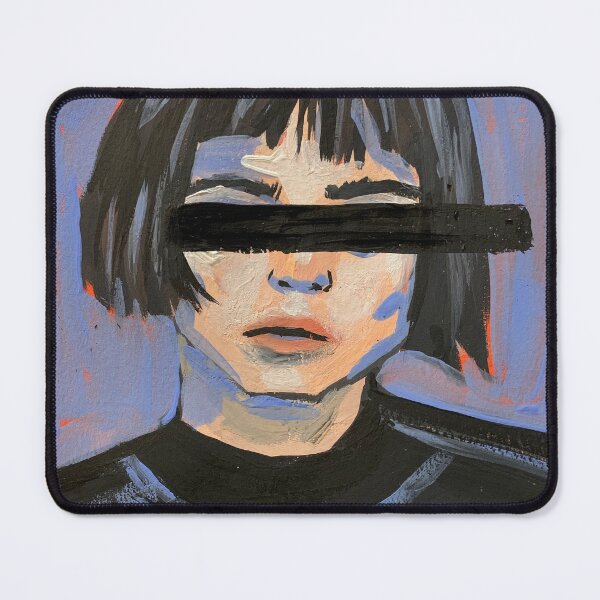 Item preview, Edgy Acrylic Portrait Painting with Black Bar Censored Eyes designed and sold by lydiacosyart.