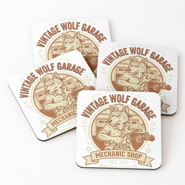 Item preview, Vintage Wolf Garage Mechanic Retro T-Shirt Design designed and sold by RelateAndTee.