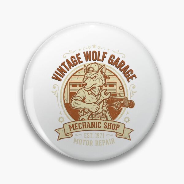 Item preview, Vintage Wolf Garage Mechanic Retro T-Shirt Design designed and sold by RelateAndTee.
