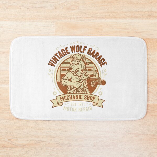 Item preview, Vintage Wolf Garage Mechanic Retro T-Shirt Design designed and sold by RelateAndTee.