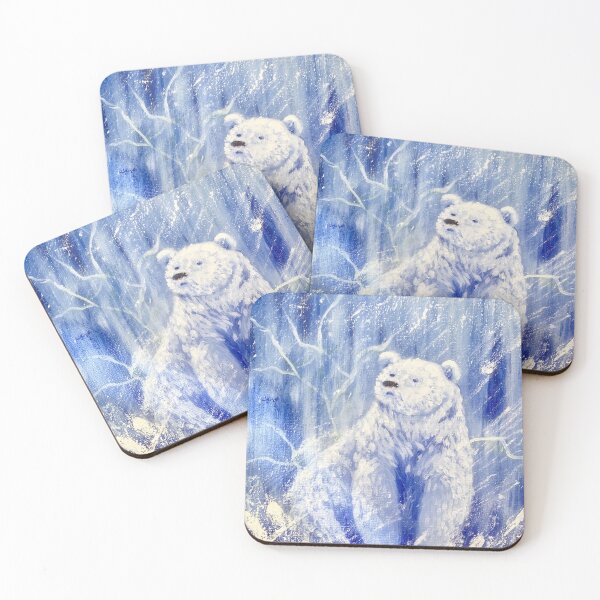 Item preview, Acrylic Painting of Polar Bear in Snowy Winter Forest Landscape designed and sold by lydiacosyart.