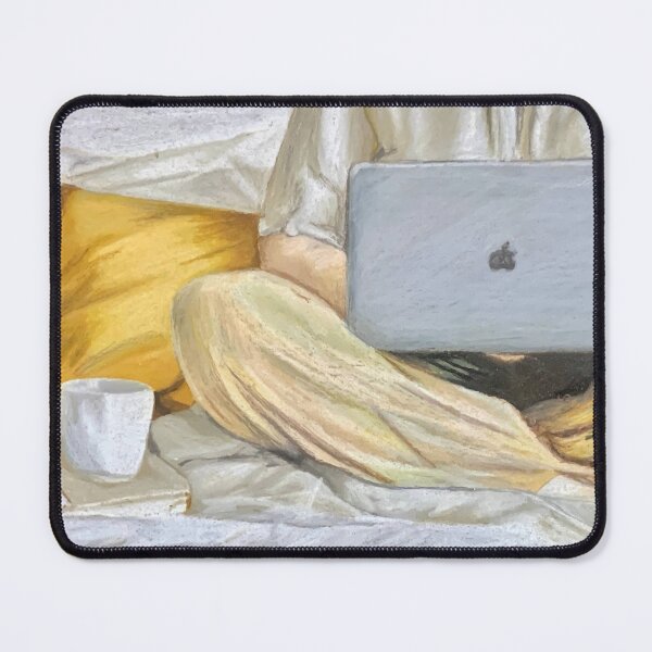 Item preview, Cozy Pastel Drawing of Person Working on Laptop in Bed designed and sold by lydiacosyart.