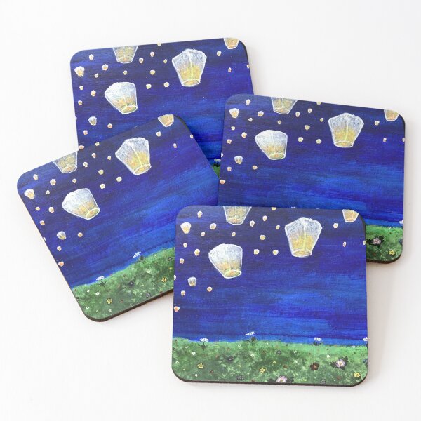 Item preview, Acrylic painting of Chinese lanterns over a summer meadow designed and sold by creaphyl28.
