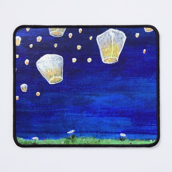 Item preview, Acrylic painting of Chinese lanterns over a summer meadow designed and sold by creaphyl28.