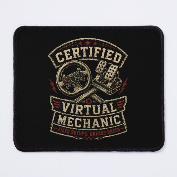 Item preview, Certified Virtual Mechanic Fixes Setups Breaks Races Sim Racing Crest designed and sold by Fenay Designs.