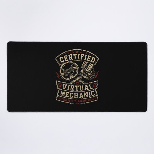 Item preview, Certified Virtual Mechanic Fixes Setups Breaks Races Sim Racing Crest designed and sold by Fenay Designs.