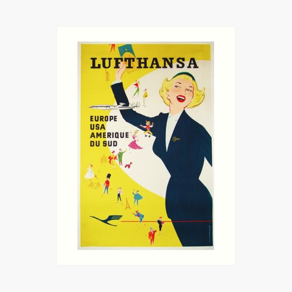 Vintage 1950's German Lufthansa Art Print