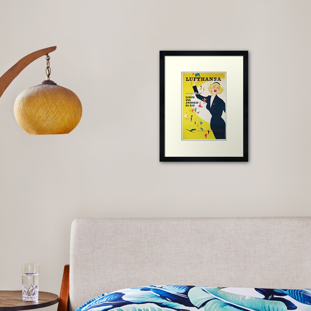 Vintage 1950's German Lufthansa Framed Art Print
