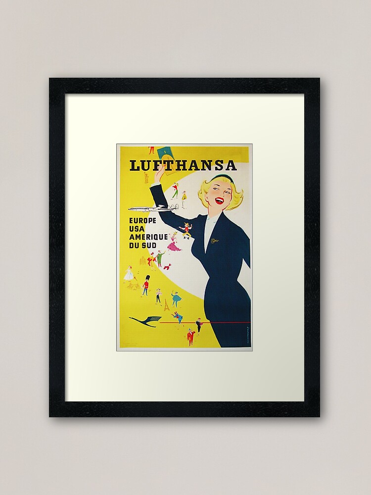 Alternate view of Vintage 1950's German Lufthansa Framed Art Print