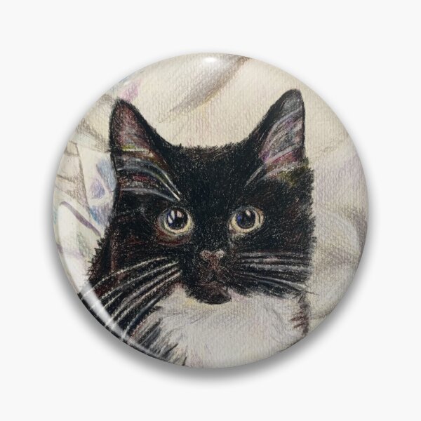 Item preview, Colored Pencil Drawing of Fluffy Tuxedo Cat Black and White Kitten designed and sold by lydiacosyart.