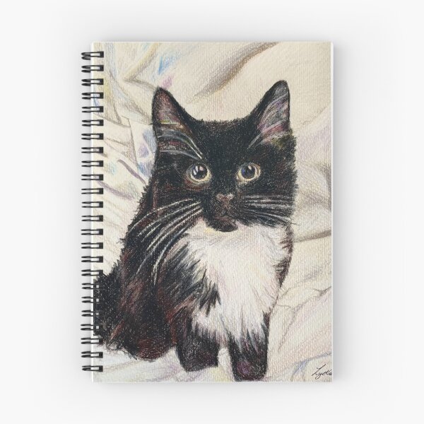 Item preview, Colored Pencil Drawing of Fluffy Tuxedo Cat Black and White Kitten designed and sold by lydiacosyart.