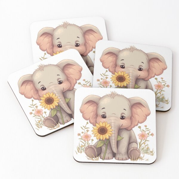 Item preview, Cute Elephant Holding Sunflower: Pastel Warm Tone designed and sold by DigitfanStudio.