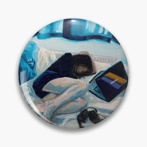 Item preview, Cozy LoFi Blue Bedroom Painting of Person in Bed with Headphones designed and sold by lydiacosyart.