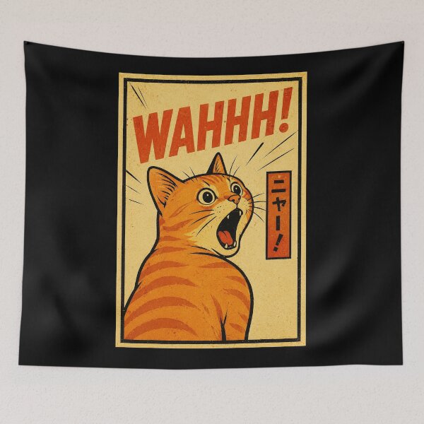Item preview, Retro Orange Cat Reaction Poster with Loud Manga Panic Expression designed and sold by ferminhays.